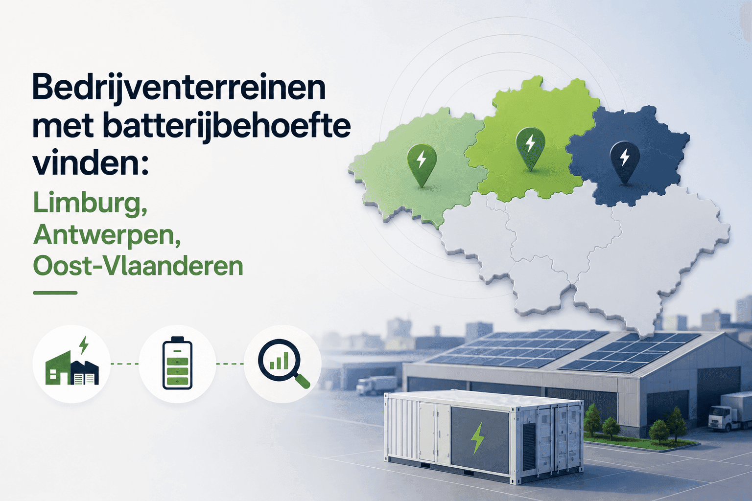 Bedrijventerreinen met batterijbehoefte vinden: Limburg, Antwerpen, Oost-Vlaanderen